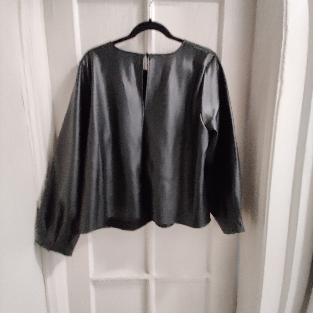 Pleather Top with Balloon Sleeves